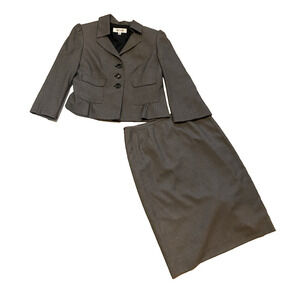 Suit Studio 2pc Suit Womens 8 Jacket & Skirt Set Grey Business 80's Classic Suit